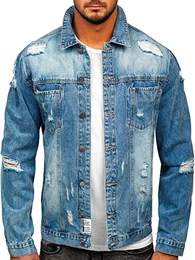 Herren Jeansjacke Übergangsjacke Trucker Jacke Denim Jacke Warm Jeans Denim Vintage Classic Street Style MJ501BC Hellblau M [4D4]