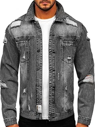Herren Jeansjacke Übergangsjacke Trucker Jacke Denim Jacke Warm Jeans Denim Vintage Classic Street Style MJ501G Grau XL [4D4]