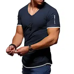 T-Shirt für Herren Sommer Oberteil Kurzarm Sleeve Tee Shirts mit V-Ausschnitt Atmungsaktive Lässige Sportliche T Shirts Navy blau M