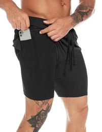 Herren 2 in 1 Shorts Sommer Schnelltrocknende Laufshorts mit Taschen Sport Kurze Hosen Fitness Laufhose Jogginghose für Gym