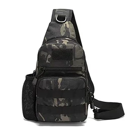 Herren Taktische Sling-Tasche Kleine Schulter-Brust-MOLLE-Tagespackung Crossbody Bags Rucksack zum Radfahren Wandern Camping Trekking (schwarze Tarnung)