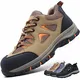 CYKYGGO Arbeitsschuhe Herren Sicherheitsschuhe Damen Leicht Atmungsaktiv rutschfeste Anti Smashing Stahlkappenschuhe Khaki 43