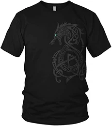 North - Fenriswolf 2.0 - Wikinger Walhalla Runen Wolf - Vikings Valhalla Fenrir - Wodan Rune - Herren T-Shirt Geschenk für Männer, Größe:M, Farbe:Schwarz/Petrol