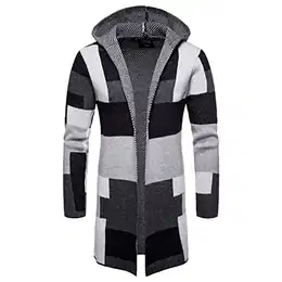Lässige Lockere Strickjacke mit Kapuze für Herren Leichter Pullover mit Schalkragen MittelLanger Thermo Strickpullover (Grau,M)
