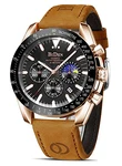 HANPOSH Klassische Uhr Chronograph Analog Quarz Armbanduhr Herren (0344) Braun/Rose/Schwarz (A05)