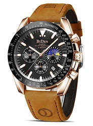 HANPOSH Klassische Uhr Chronograph Analog Quarz Armbanduhr Herren (0344) Braun/Rose/Schwarz (A05)