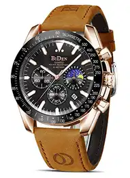 Herren Uhr Chronograph Uhren Herren Chronograph Edelstahl Wasserdicht Analog Quarz Armbanduhr Herren mit Datum Leuchtende Business Casual Uhren fur Männer (A05- Braun Rose Schwarz)