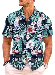 Hawaii Hemd Männer Funky Hawaiihemd Herren Kurzarm Flamingos Sommerhemd Aloha Strand Floral Blumen Obst Muster A Schwarzes Flamingo M
