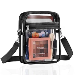 Transparente Crossbody Schultertasche, Station Genehmigte Tragetasche mit Abnehmbarem Gurt Statium Approved Klare Breiftasche für Arbeit Sport Spiele und Konzerte - Schwarz