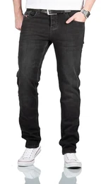 Jeans Herren Regular Fit Stretch - Männer Hosen Denim - 98% Baumwolle, 5 Taschen, Knopfleiste, Hose lang Schwarz [AS-353 W32 L32]