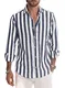 Meilicloth Herren Hemd Langarm Sommer Gestreifte Freizeithemden Casual mit Knöpfen Regular Fit Navy blau Weiß M