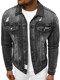 Herren Jeansjacke Jacke Jeans Winterjacke Gefüttert Übergangsjacke Herbstjacke Vintage Herrenjacke Winter Übergangs Denim Bikerjacke Sherpa Jacket Übergangs NB/MJ504NZ SCHWARZ M