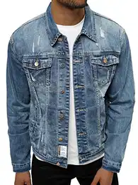 Herren Jeansjacke Jacke Jeans Übergangsjacke Sommerjacke Frühlingsjacke Herbstjacke Vintage Herrenjacke Herbst Übergangs Denim Bikerjacke Jacket Übergangs 777/1157K HELLBLAU M