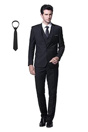 Anzug Herren Slim Fit 3 Teilig Krawatte Anzüge Business Herrenanzug Sakko für Hochzeit Schwarz M