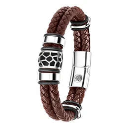 Lederarmband Herren Armband Herren Männer Leder Edelstahl Schwarz Braun Geflochten mit Magnet Verschluss