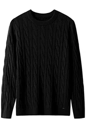 Lässiger Herren-Pullover mit Rundhalsausschnitt und Zopfmuster, Thermo-Pullover, schwarz, X-Groß