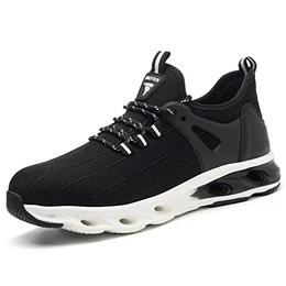 YISIQ Arbeitsschuhe Herren Sicherheitsschuhe Damen Leicht Sportlich Atmungsaktiv rutschfest mit Stahlkappe Schutzschuhe Sneaker Schwarz Weiß, 43 EU