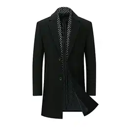 Herren Mantel Slim Fit Winter Wollmantel Mittellänge Wolle Wintermantel Freizeit Business,Schwarz,M