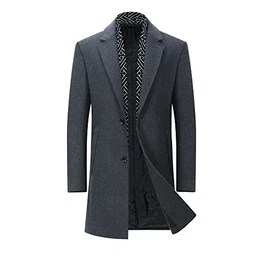 Herren Mantel Regular Dicker Winter Wollmantel Mittellänge Wolle Wintermantel Freizeit Business, Dunkelgrau, M
