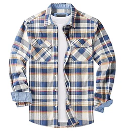 Kariert Hemd Herren Baumwolle Weich Hemdjacke Flanell Hemd Longsleeve Check Shirt mit Kragen Trachtenhemd Gelb M