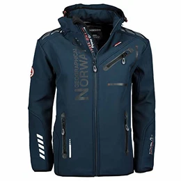 Royaute Men Distribrands - Wasserdichte Herren-Softshell-Jacke - Atmungsaktiver Outdoor-Mantel Kapuze Tactical Resistant Windbreaker (Marineblau_Schwarz M)