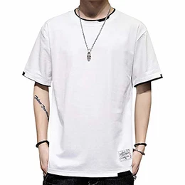 Tshirt Herren Kurzarm mit Rundhalsausschnitt Farbblock Gespleißtes T-Shirt Sommer Casual Baumwolle Tops für Männer(Weiß,M)