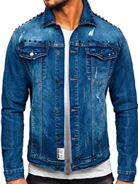 Herren Jeansjacke Übergangsjacke Trucker Jacke Denim Jacke Warm Jeans Denim Vintage Classic Street Style MJ504B Blau L [4D4]
