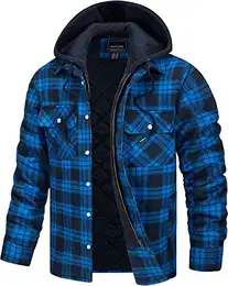 Herren Freizeithemden Innenfutter Flanell Hemdjakce Winter Kapuzenpullover Gesteppte Hooded Holzfällerjacke, Blau, M