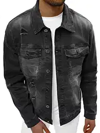 Herren Jeansjacke Jacke Jeans Winterjacke Gefüttert Übergangsjacke Herbstjacke Vintage Herrenjacke Winter Übergangs Denim Bikerjacke Sherpa Jacket Übergangs NB/MJ506NZ SCHWARZ M