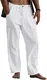 Runcati Leinenhose Herren Lang Freizeithose Leicht Sommerhose Strandhose Yoga Hosen mit Taschen Elastischer Bund Loose Fit Weiß M