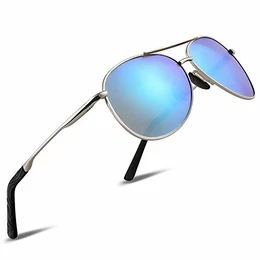 Sonnenbrille Herren Polarisierte Sonnenbrille Damen - Metallrahmen Polarisiert sonnenBrille Herren Fahren Unisex UV400 (5-blau Silber)