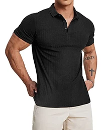 Poloshirt Herren Kurzarm Baumwolle T Shirts Männer Hemd T-Shirt Slim Fit Golf Sports Schwarz/M