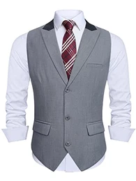 Weste Herren Grau Anzugweste für Herren Elegant Anzug Westen Regular Fit Herrenweste Hochzeitsweste Männer Hochzeit Anzugwesten mit Revers,Grau,L