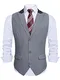 HISDERN Weste Herren Grau Anzugweste für Herren Elegant Anzug Westen Regular Fit Herrenweste Hochzeitsweste Männer Hochzeit Anzugwesten mit Revers,Grau,L