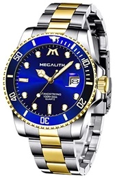 Herren Uhr, 40mm Watch, Edelstahl Armbanduhr Herren Business Luxus Herrenuhr Analog Wasserdicht Datum Quarzuhr Leuchtend Klassisch Designer Uhren fur Männer - Gold Blau