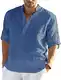 PADOLA Leinenhemd Herren Hemd Herren Langarm Henley Shirt Herren Sommerhemd Strandhemd Leinen Freizeithemden Linen Shirt Men (Blau, M)