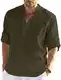 PADOLA Leinenhemd Herren Hemd Herren Langarm Henley Shirt Herren Sommerhemd Strandhemd Leinen Freizeithemden Linen Shirt Men (Armee Grün, M)