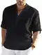 PADOLA Leinenhemd Herren Hemd Herren Langarm Henley Shirt Herren Sommerhemd Strandhemd Leinen Freizeithemden Linen Shirt Men (1 Schwarz, M)