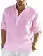 PADOLA Leinenhemd Herren Hemd Herren Langarm Henley Shirt Herren Sommerhemd Strandhemd Leinen Freizeithemden Linen Shirt Men (2 Rosa, M)