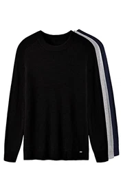 Herren-Pullover mit Rundhalsausschnitt, leicht, atmungsaktiv, weich, Thermo, einfarbig, tailliert, Raglan, langärmelig, Pullover für Herren, Schwarz, XL