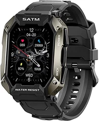 Smartwatch Herren Militärische 5ATM Wasserdicht Sportuhr Fitness Tracker für Android IOS Schwarz