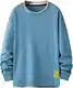 GIJOVANA Pullover Herren Sweatshirt Ohne Kapuze Basic Kontrastfarbenes Langarmshirt Streetwear Sweater Mit Doppeltem Saum Unisex Crewneck(Blau,M)