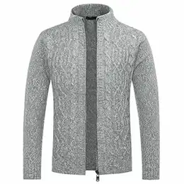 Herren Strickjacke mit Reißverschluss Cardigan Grobstrick mit Stehkragen #67 Grau M