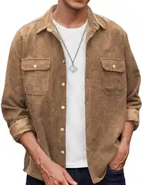 Herren-Cord-Hemd, lässig, Knopfleiste, leichte Jacke, Dunkles Khaki, Mittel