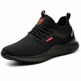 YISIQ Sicherheitsschuhe Herren Damen Arbeitsschuhe Leicht sportlich Atmungsaktiv Schutzschuhe mit Stahlkappen Sneaker Schwarz, EU 43