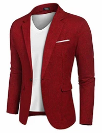 Herren Sakko Jackett Sportmäntel Anzüge Blazer Jackett Lässige Anzugjacke, Weinrot, Gr. M