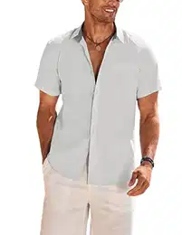 Hemd Herren Kurzarm Sommer Leinenhemd Slim Fit Freizeithemd Urlaub Strand Kurzarmhemd Männer Hawaii Hemd Weiß M