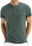 Hisir Henley Shirt Herren Sommer Classic Kurzarm Knopf T-Shirt VG Grün