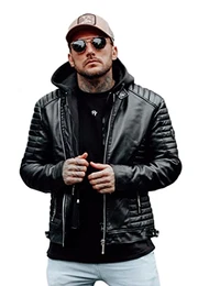 . Herren Kunstlederjacke Übergangsjacke Biker-Jacke mit abtrennbarer Kapuze 55-1082 Schwarz S