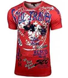 Herren Sommer Rundhals-Ausschnitt Vintage Sportlich elegant Totenkopf Kurzarm T-Shirt Slim Fit Design Crew Neck Fashion Top Print Shirt B-117, Farbe:Camel, Größe:XL
